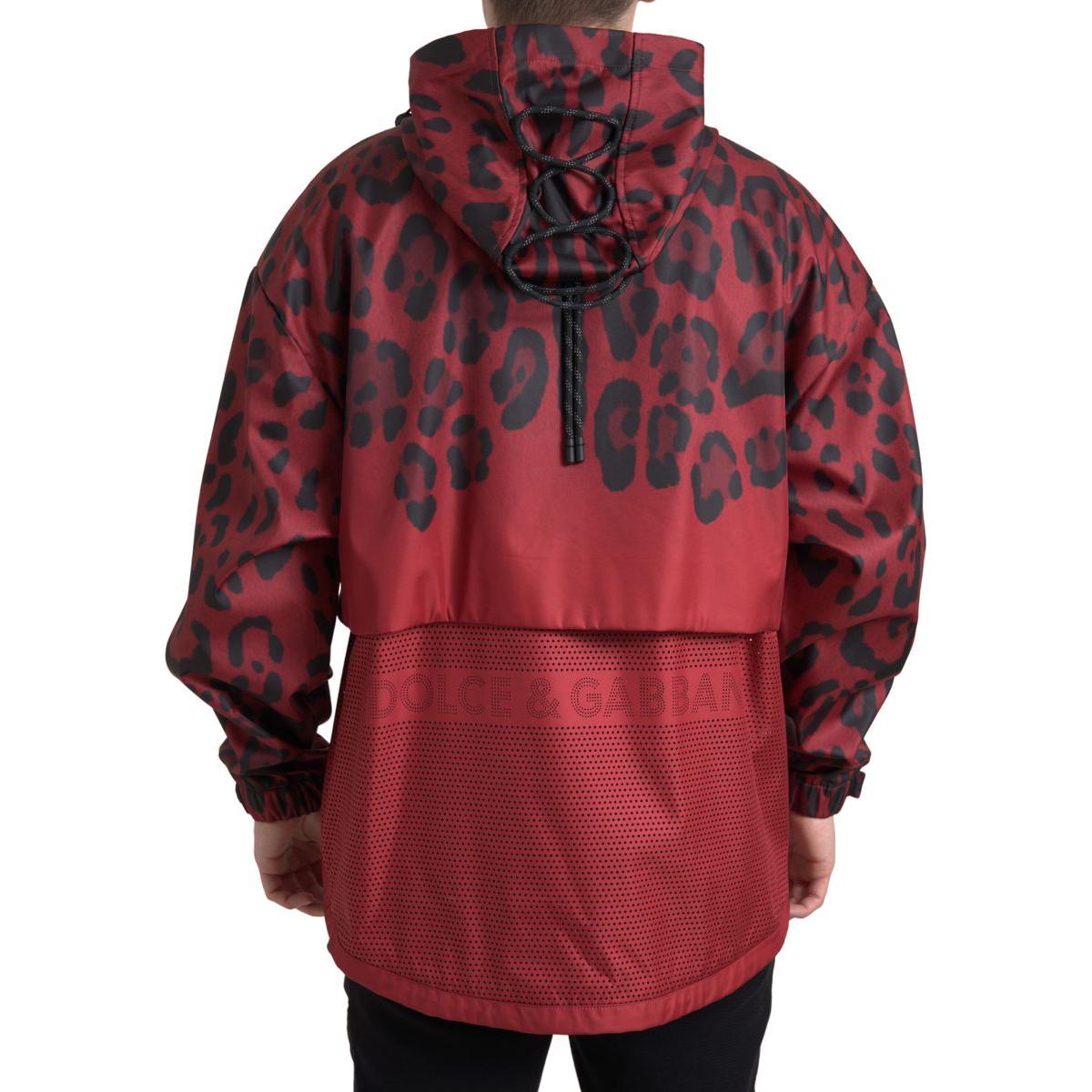 Dolce & Gabbana Red Leopard Hooded Rain Coat Jacket Dolce & Gabbana