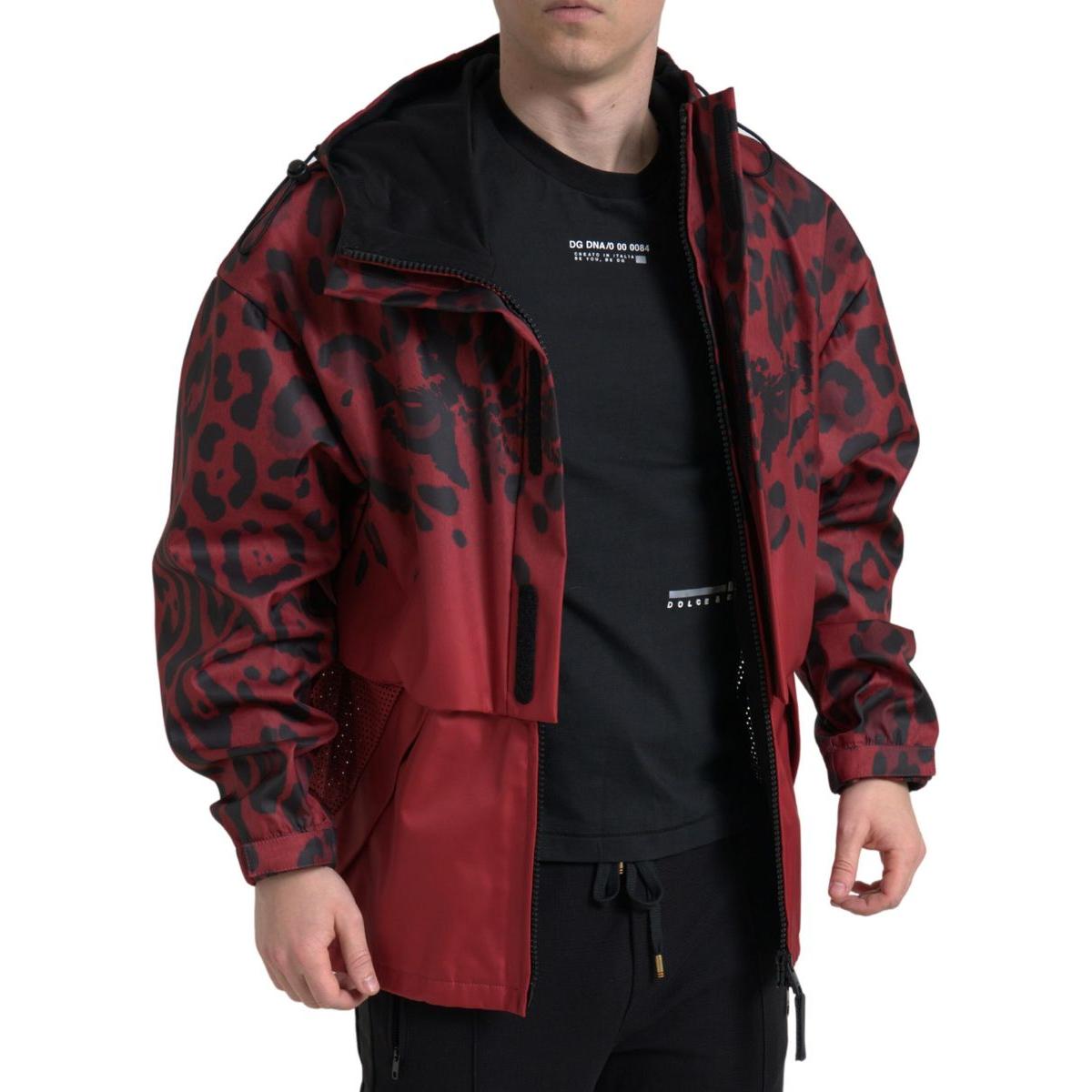 Dolce & Gabbana Red Leopard Hooded Rain Coat Jacket Dolce & Gabbana
