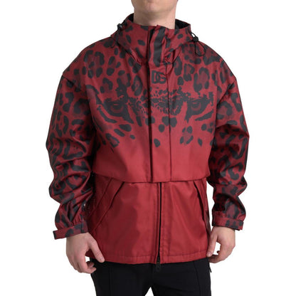 Dolce & Gabbana Red Leopard Hooded Rain Coat Jacket Dolce & Gabbana
