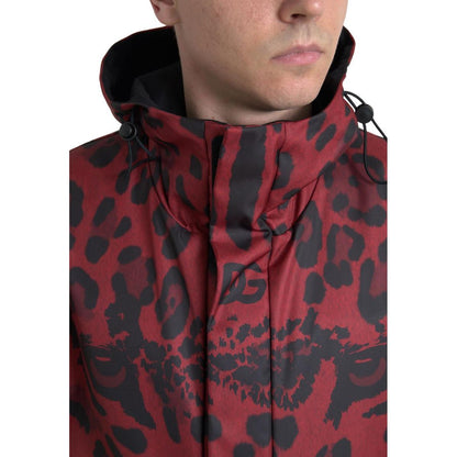 Dolce & Gabbana Red Leopard Hooded Rain Coat Jacket Dolce & Gabbana