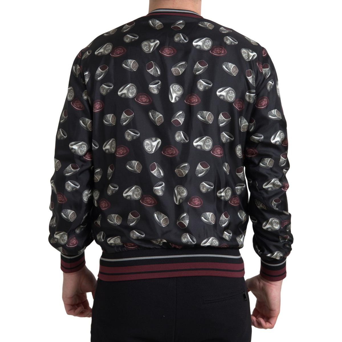 Dolce & Gabbana Black Ring Print Silk Crewneck Sweater Dolce & Gabbana