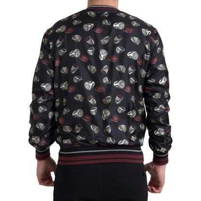 Dolce & Gabbana Black Ring Print Silk Crewneck Sweater Dolce & Gabbana