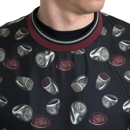 Dolce & Gabbana Black Ring Print Silk Crewneck Sweater Dolce & Gabbana