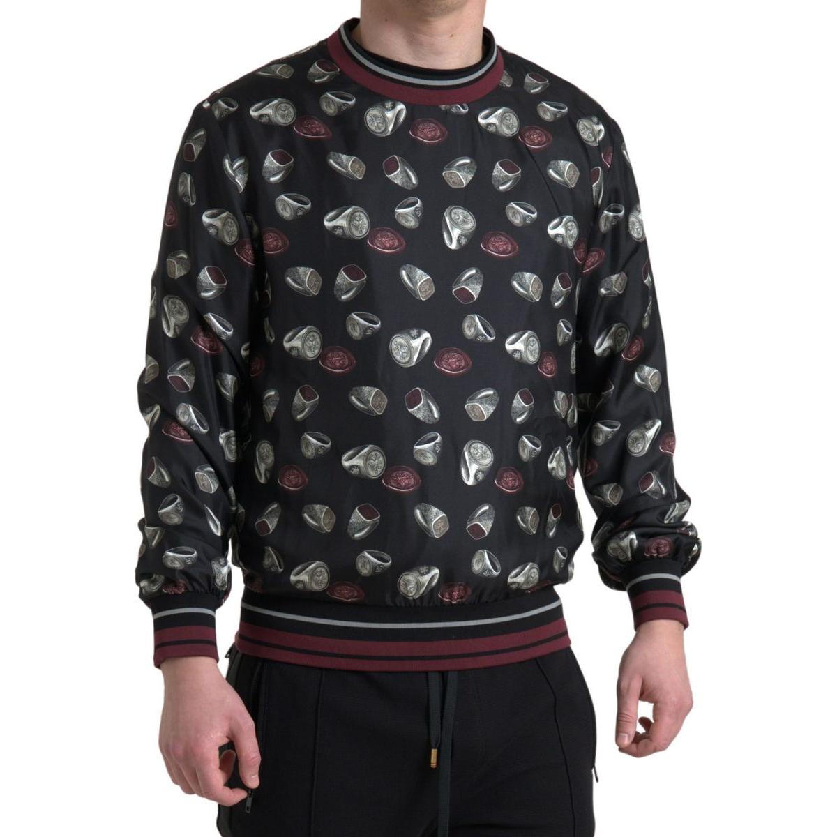 Dolce & Gabbana Black Ring Print Silk Crewneck Sweater Dolce & Gabbana