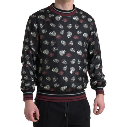 Dolce & Gabbana Black Ring Print Silk Crewneck Sweater Dolce & Gabbana