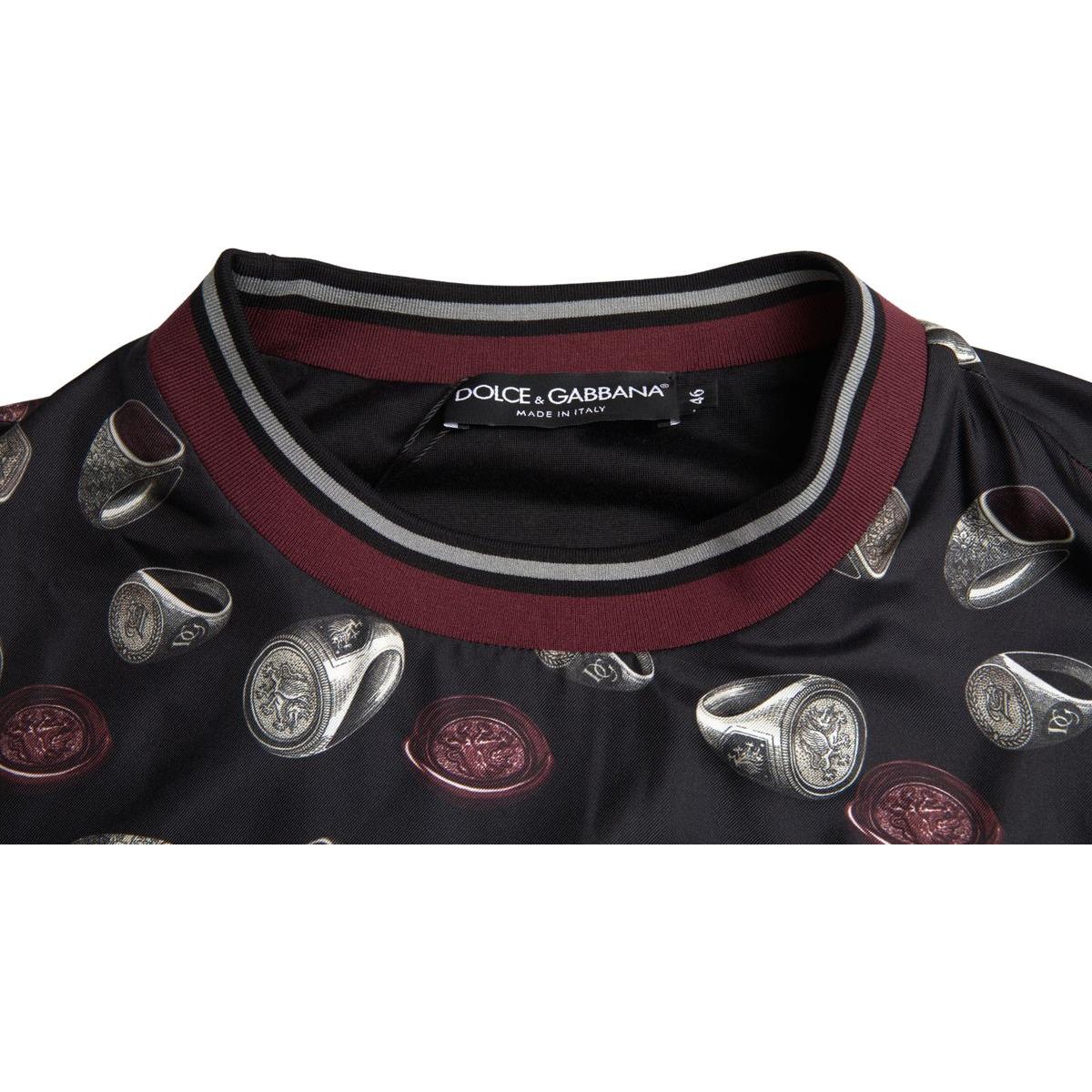 Dolce & Gabbana Black Ring Print Silk Crewneck Sweater Dolce & Gabbana