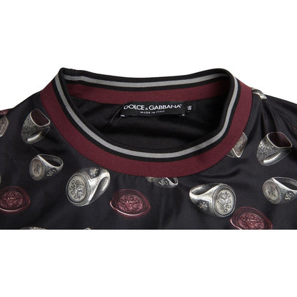 Dolce & Gabbana Black Ring Print Silk Crewneck Sweater Dolce & Gabbana