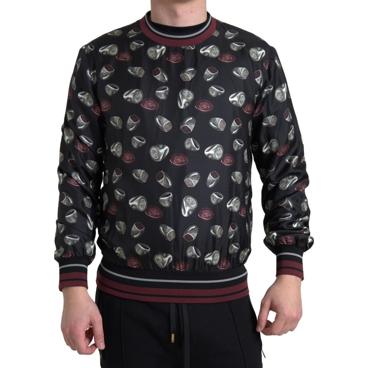 Dolce & Gabbana Black Ring Print Silk Crewneck Sweater Dolce & Gabbana