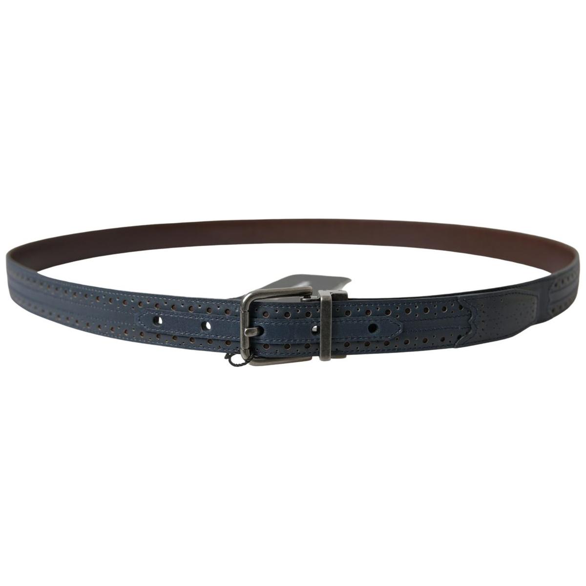 Dolce & Gabbana Blue Leather Perforated Metal Buckle Belt Dolce & Gabbana