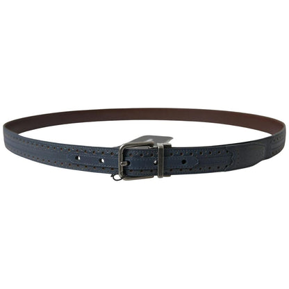 Dolce & Gabbana Blue Leather Perforated Metal Buckle Belt Dolce & Gabbana