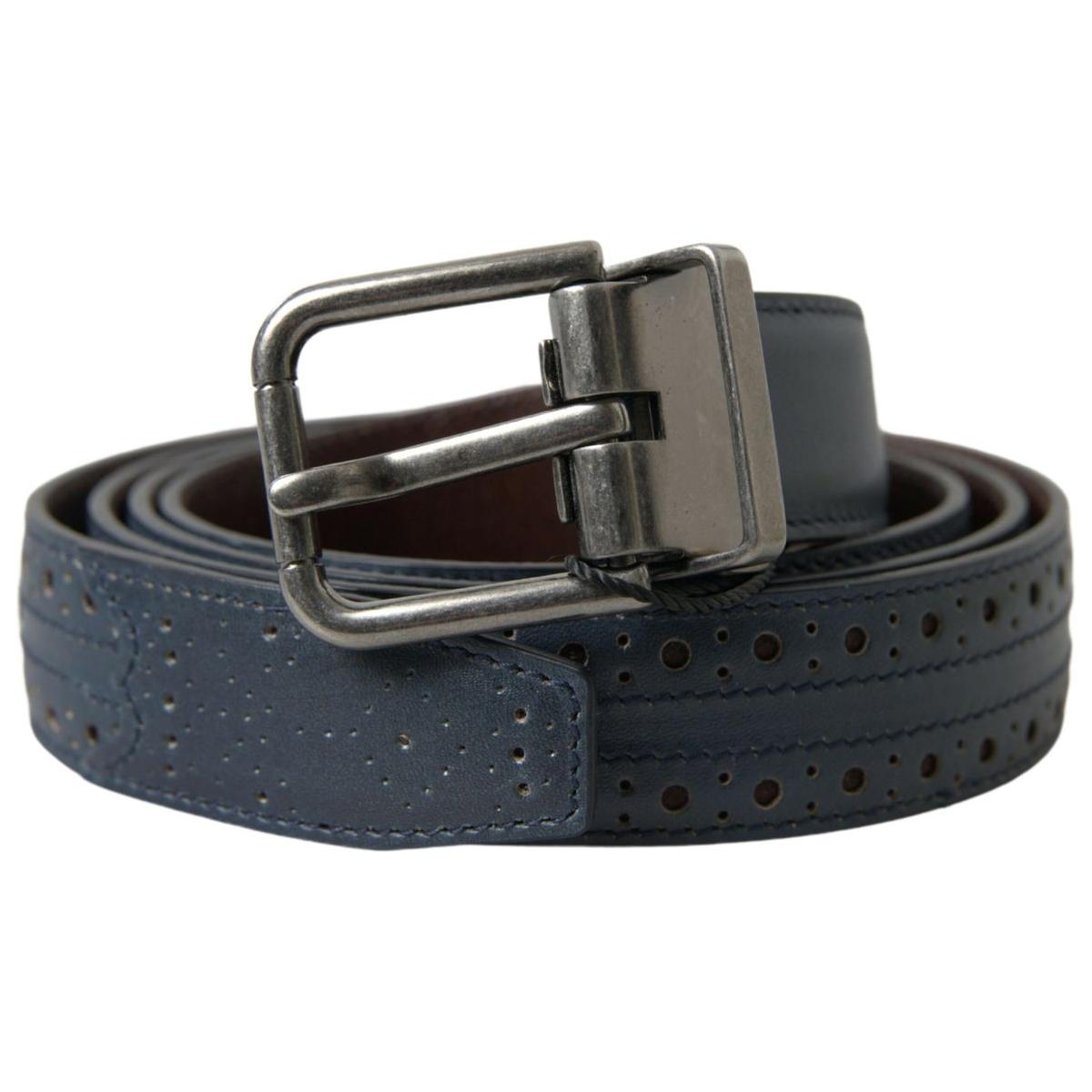 Dolce & Gabbana Blue Leather Perforated Metal Buckle Belt Dolce & Gabbana
