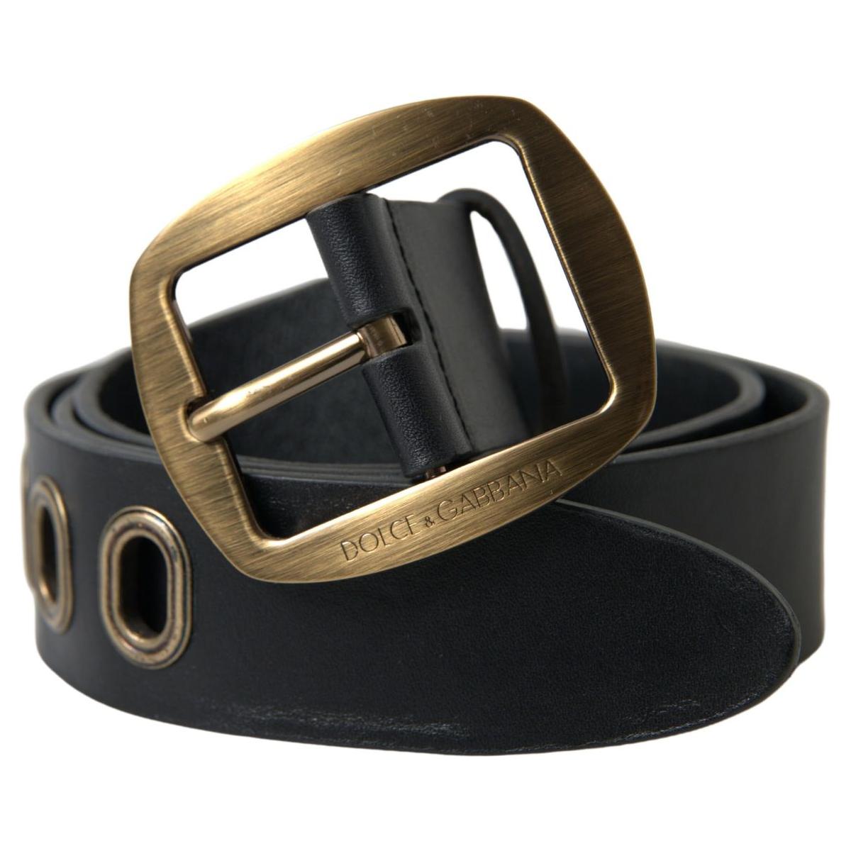 Dolce & Gabbana Black Leather Gold Metal Buckle Men Belt Dolce & Gabbana