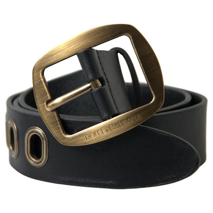 Dolce & Gabbana Black Leather Gold Metal Buckle Men Belt Dolce & Gabbana