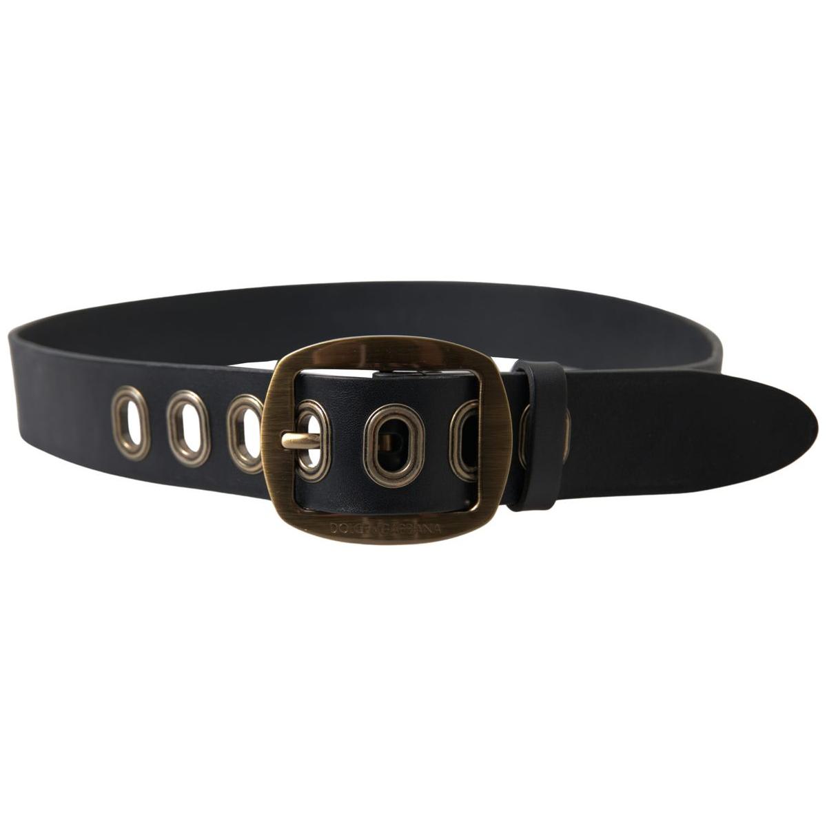 Dolce & Gabbana Black Leather Gold Metal Buckle Men Belt Dolce & Gabbana