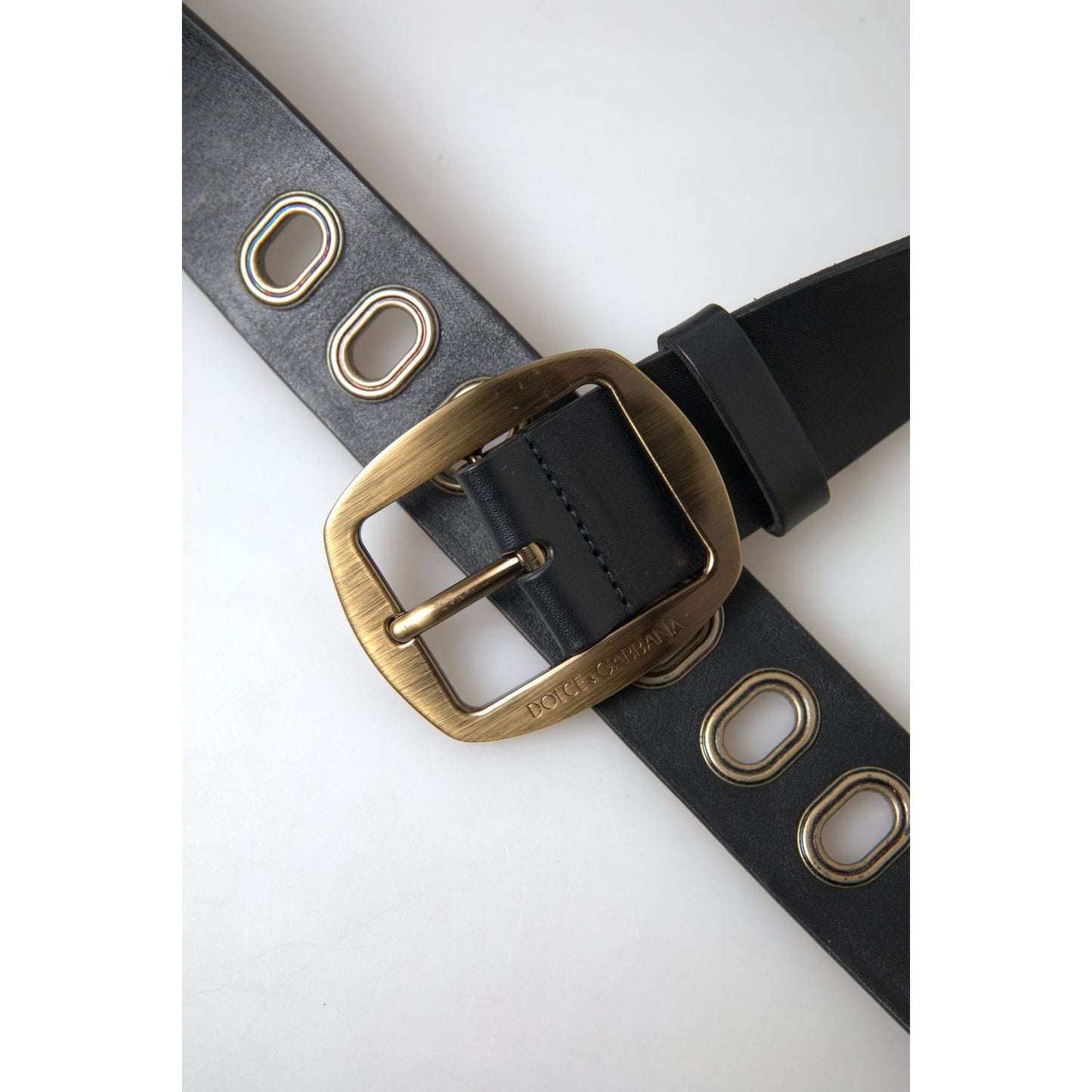 Dolce & Gabbana Black Leather Gold Metal Buckle Men Belt Dolce & Gabbana
