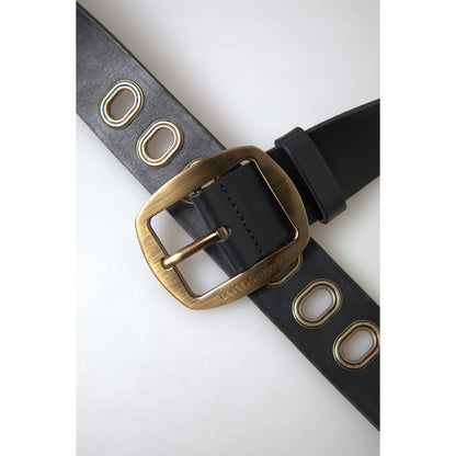 Dolce & Gabbana Black Leather Gold Metal Buckle Men Belt Dolce & Gabbana