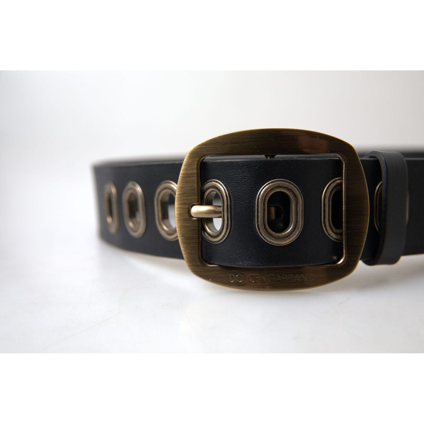 Dolce & Gabbana Black Leather Gold Metal Buckle Men Belt Dolce & Gabbana