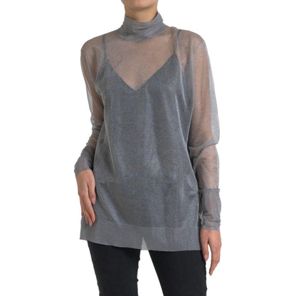 Dolce & Gabbana Gray Mesh Turtleneck Long Sleeve Blouse Top Dolce & Gabbana