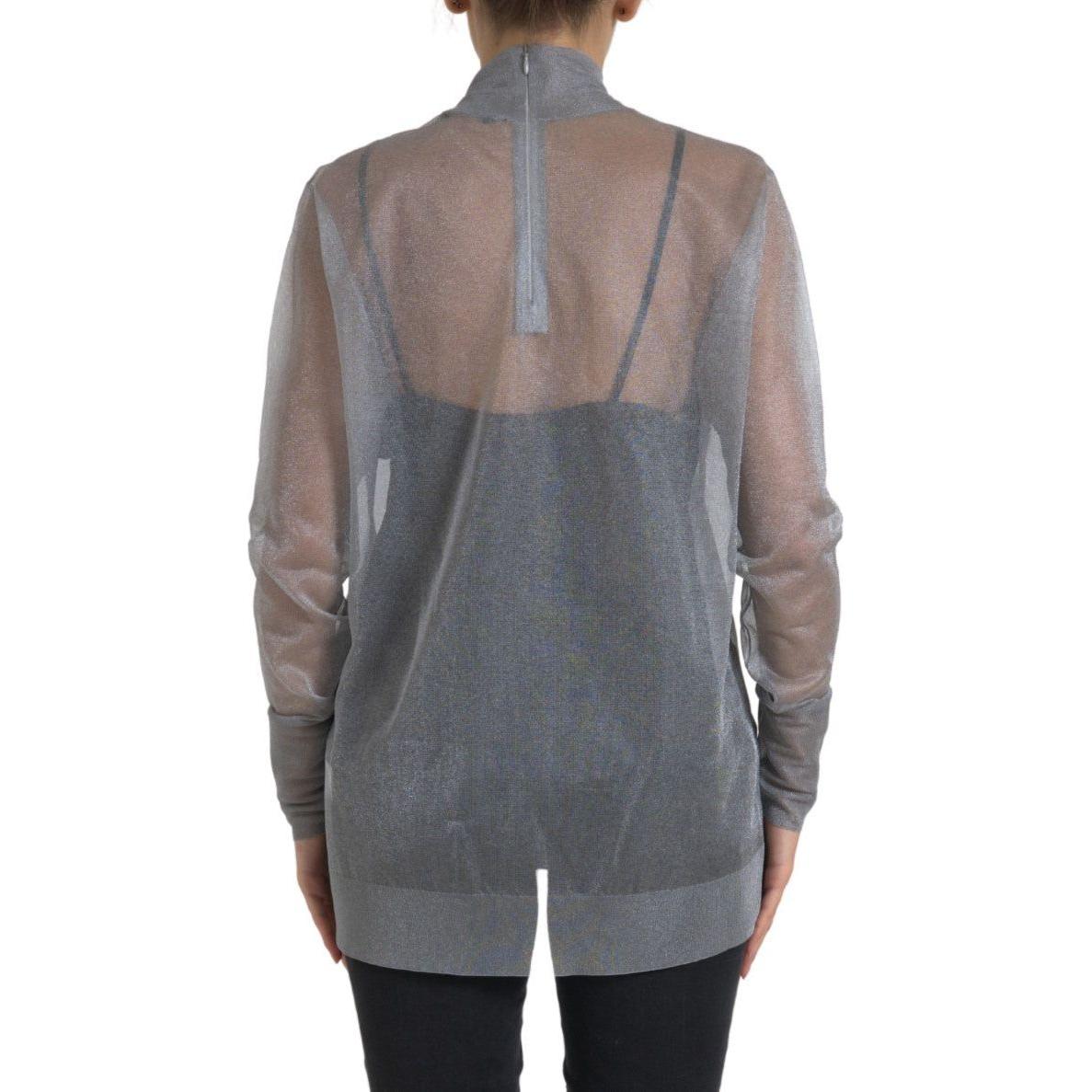 Dolce & Gabbana Gray Mesh Turtleneck Long Sleeve Blouse Top Dolce & Gabbana