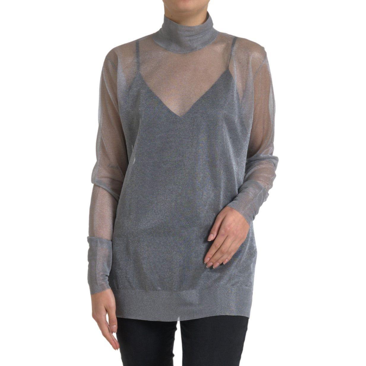 Dolce & Gabbana Gray Mesh Turtleneck Long Sleeve Blouse Top Dolce & Gabbana