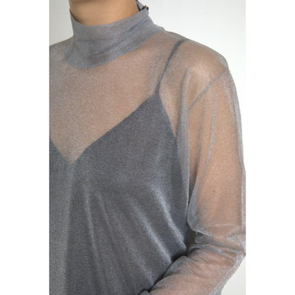 Dolce & Gabbana Gray Mesh Turtleneck Long Sleeve Blouse Top Dolce & Gabbana