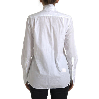 Dolce & Gabbana White Cotton Ascot Collar Long Sleeves Top Dolce & Gabbana