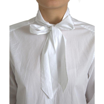 Dolce & Gabbana White Cotton Ascot Collar Long Sleeves Top Dolce & Gabbana