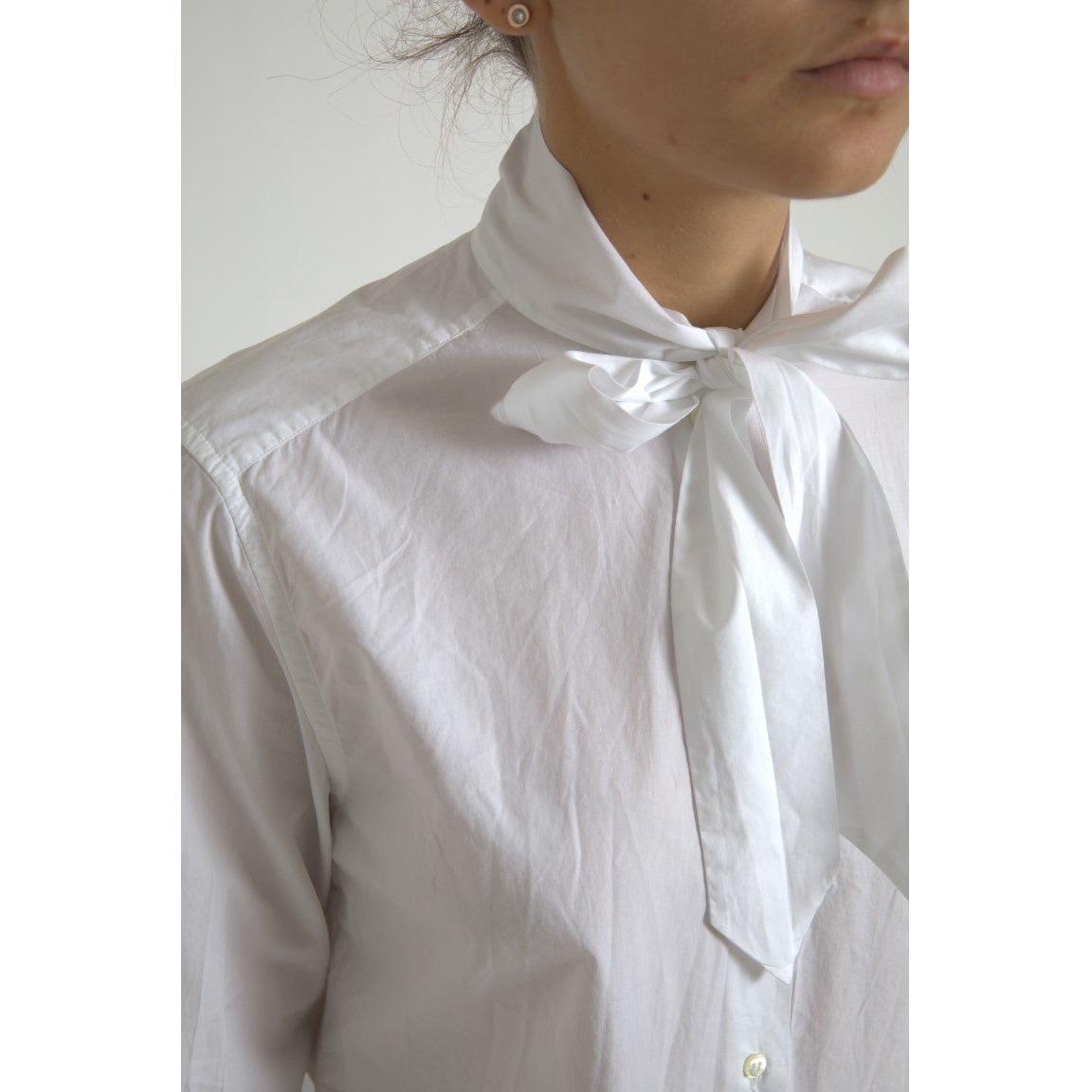 Dolce & Gabbana White Cotton Ascot Collar Long Sleeves Top Dolce & Gabbana