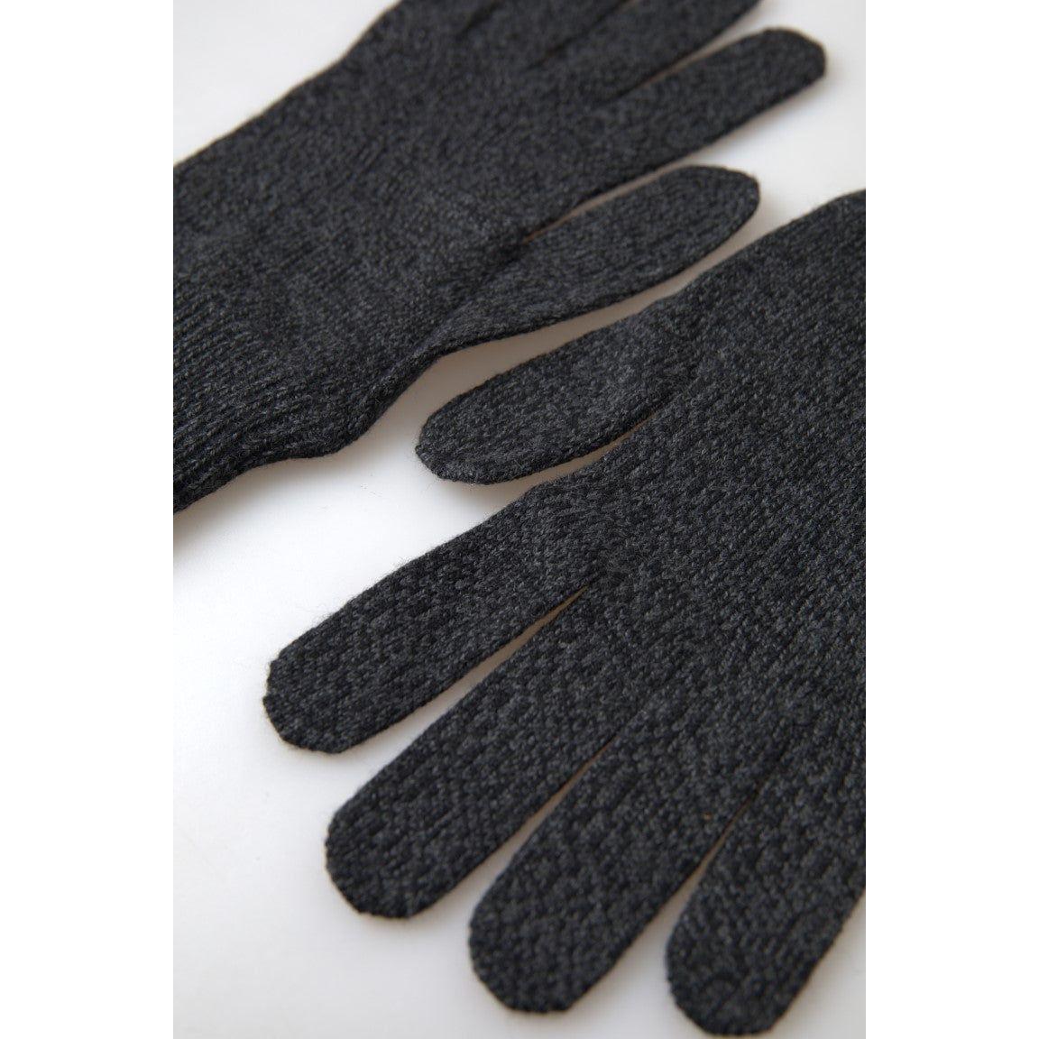 Dolce & Gabbana Gray Virgin Wool Knit Hands Mitten Men Gloves Dolce & Gabbana