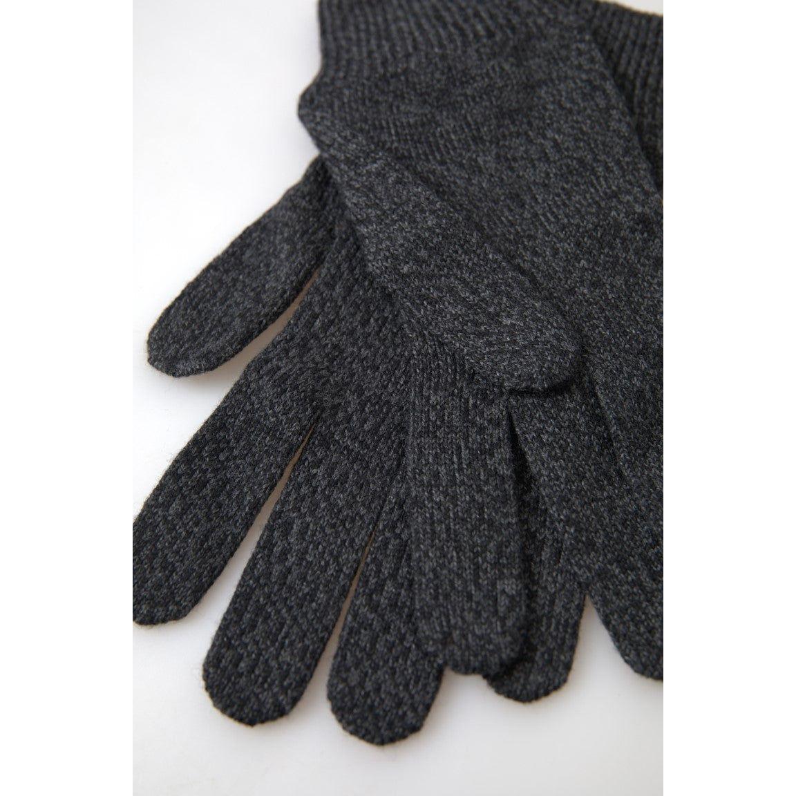Dolce & Gabbana Gray Virgin Wool Knit Hands Mitten Men Gloves Dolce & Gabbana