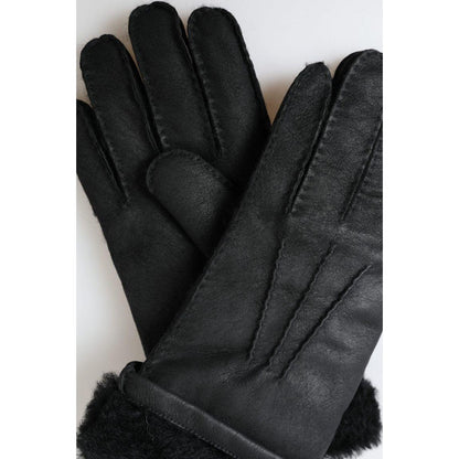 Dolce & Gabbana Black Leather Fur Short Hands Mitten Men Gloves Dolce & Gabbana