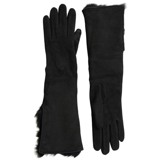 Dolce & Gabbana Black Leather Fur Elbow Length Gloves Dolce & Gabbana