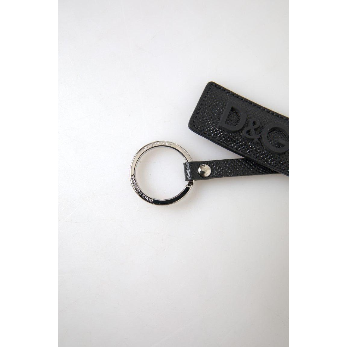 Dolce & Gabbana Black DG Logo Leather Silver Metal Keychain Dolce & Gabbana