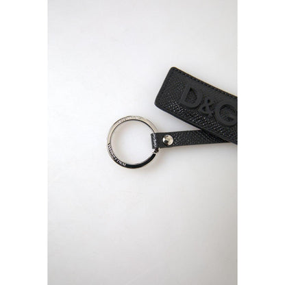 Dolce & Gabbana Black DG Logo Leather Silver Metal Keychain Dolce & Gabbana