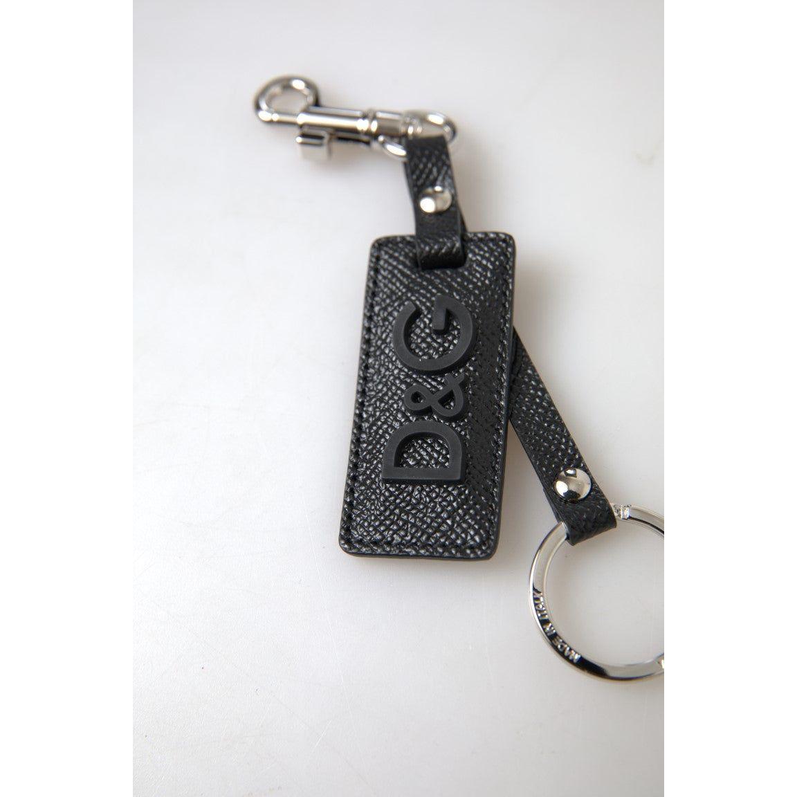 Dolce & Gabbana Black DG Logo Leather Silver Metal Keychain Dolce & Gabbana