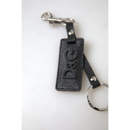 Dolce & Gabbana Black DG Logo Leather Silver Metal Keychain Dolce & Gabbana