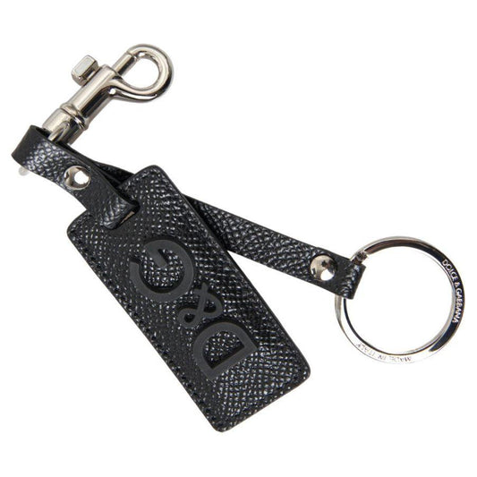 Dolce & Gabbana Black DG Logo Leather Silver Metal Keychain Dolce & Gabbana