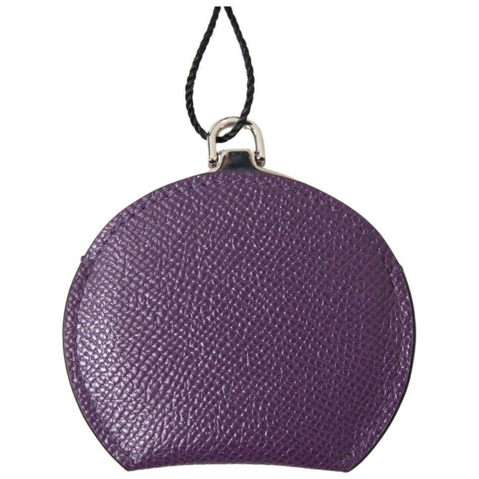 Dolce & Gabbana Purple Calfskin Leather Round Hand Mirror Holder Dolce & Gabbana