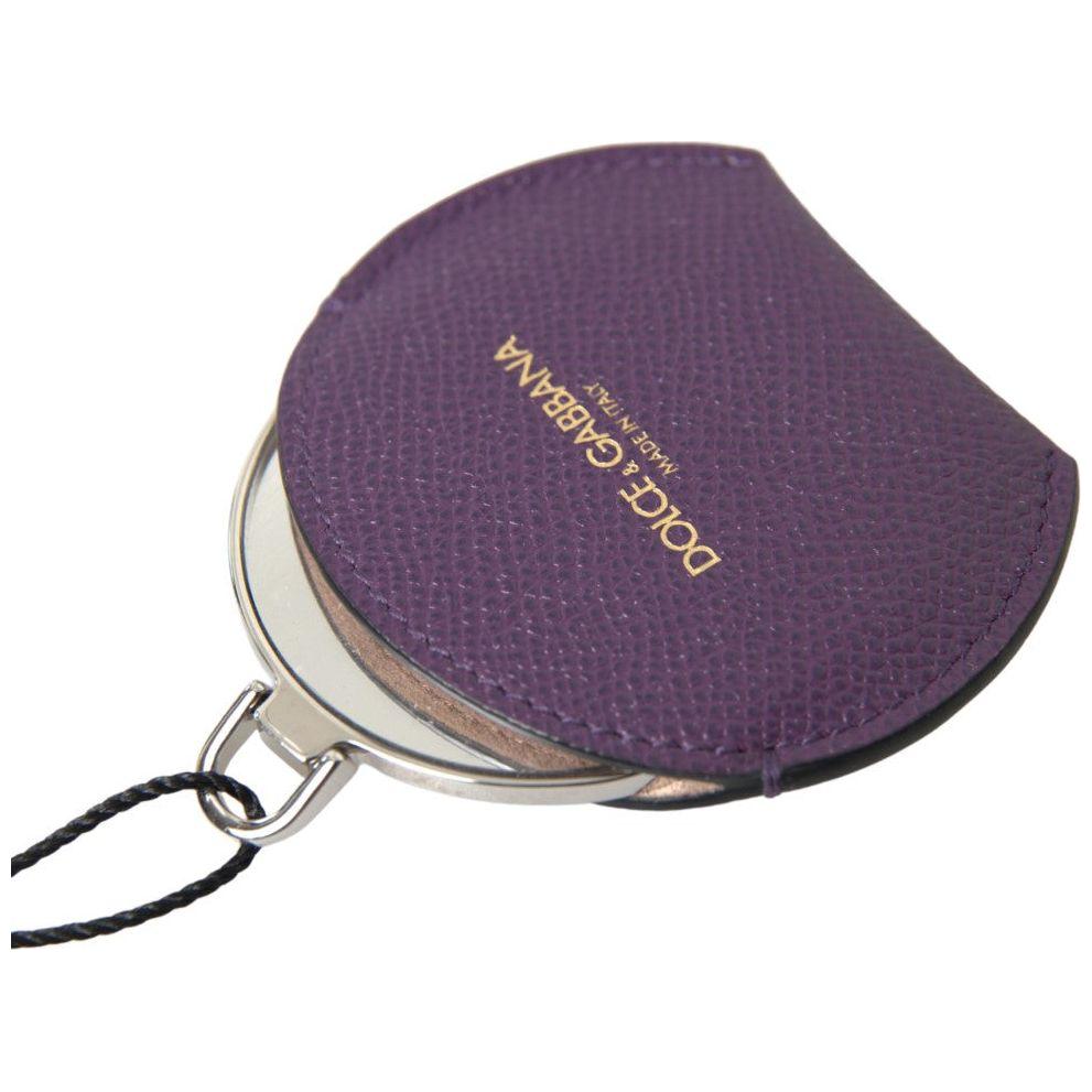 Dolce & Gabbana Purple Calfskin Leather Round Hand Mirror Holder Dolce & Gabbana