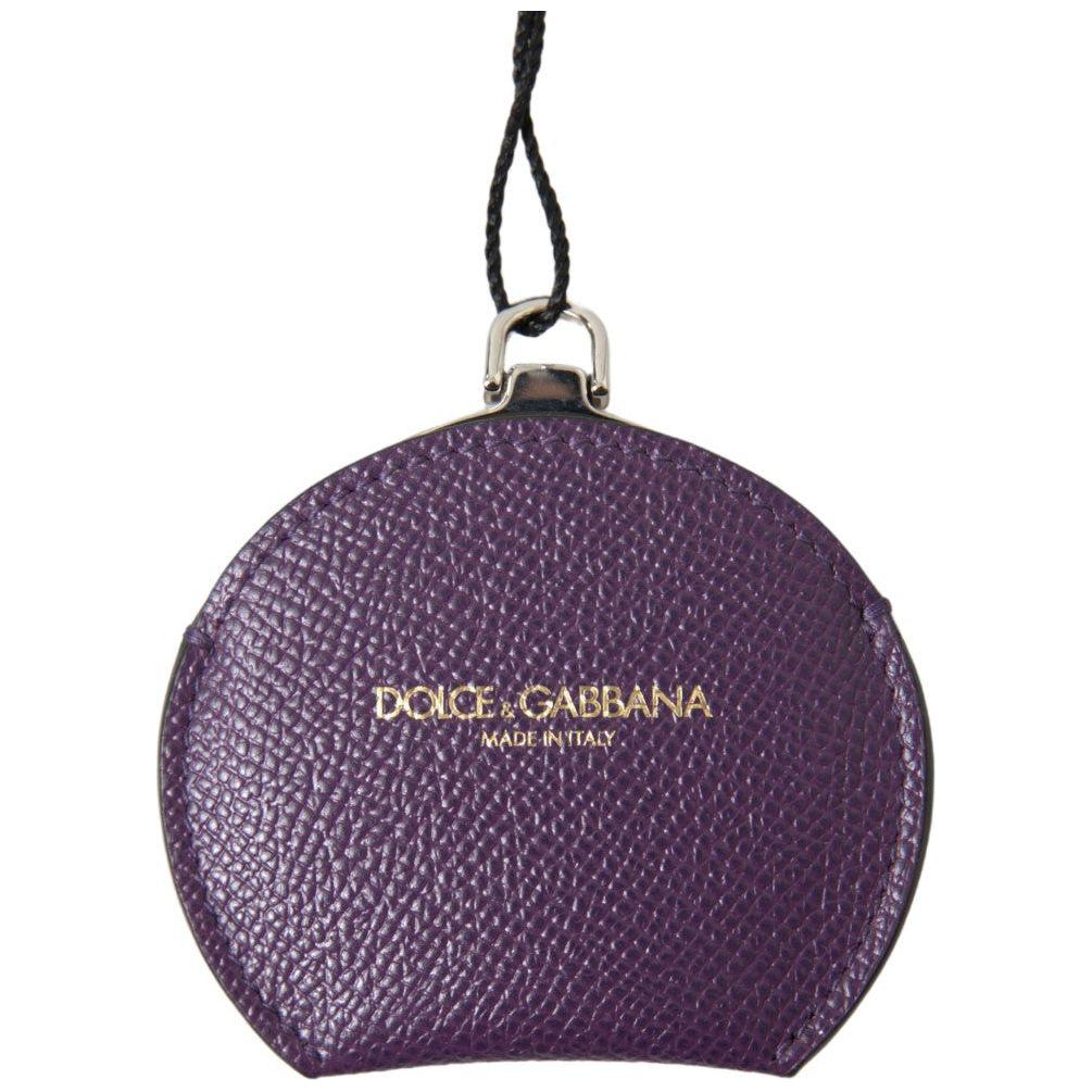 Dolce & Gabbana Purple Calfskin Leather Round Hand Mirror Holder Dolce & Gabbana