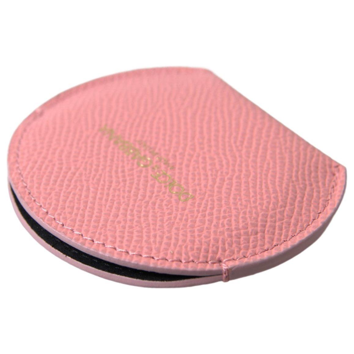 Dolce & Gabbana Pink Calfskin Leather Round Mirror Holder Dolce & Gabbana