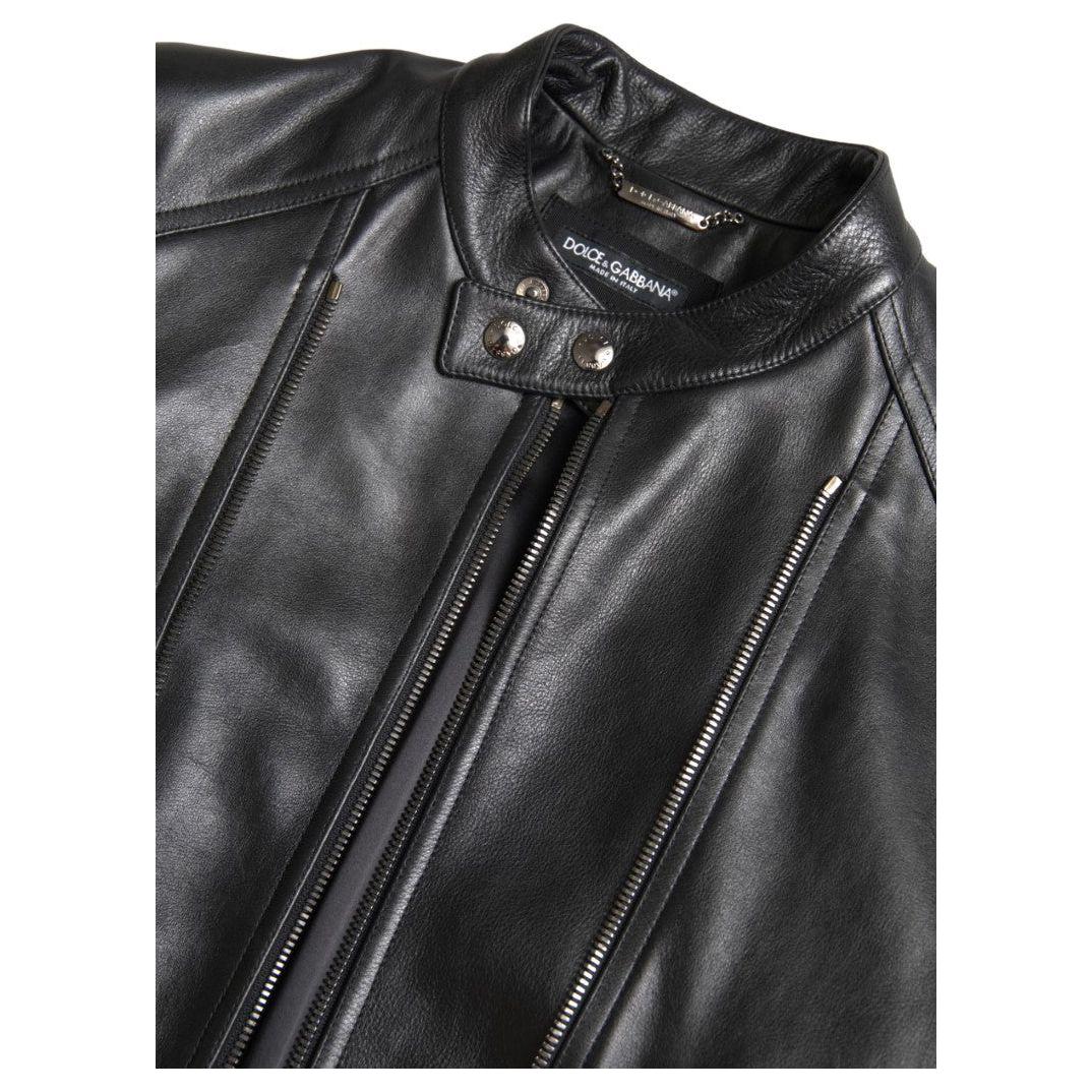 Dolce & Gabbana Black Leather Zipper Coat Men Jacket Dolce & Gabbana