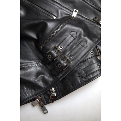 Dolce & Gabbana Black Leather Zipper Coat Men Jacket Dolce & Gabbana