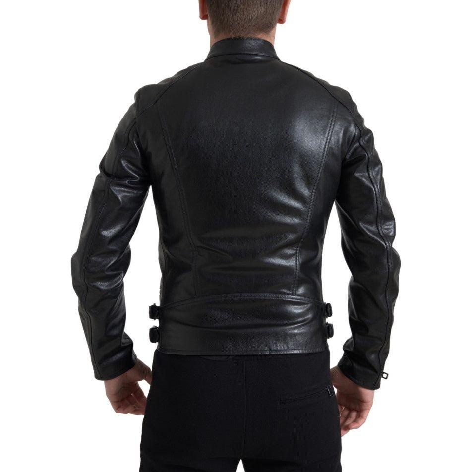 Dolce & Gabbana Black Leather Zipper Coat Men Jacket Dolce & Gabbana