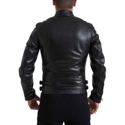 Dolce & Gabbana Black Leather Zipper Coat Men Jacket Dolce & Gabbana