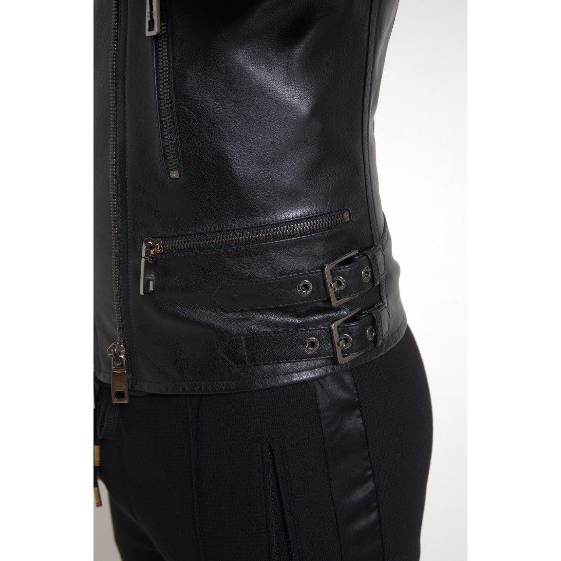 Dolce & Gabbana Black Leather Zipper Coat Men Jacket Dolce & Gabbana