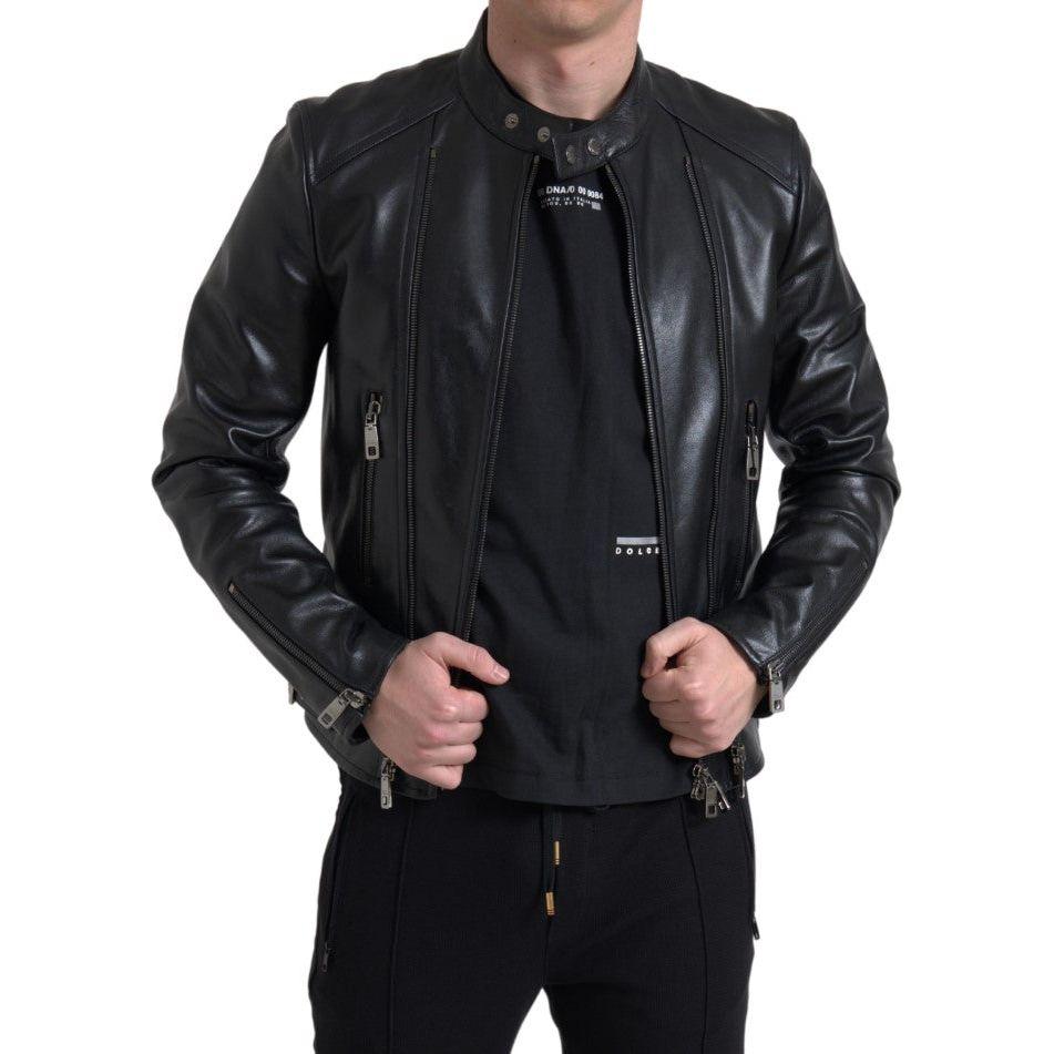 Dolce & Gabbana Black Leather Zipper Coat Men Jacket Dolce & Gabbana
