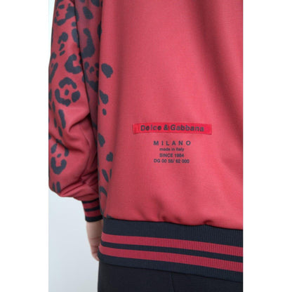 Dolce & Gabbana Red Leopard Polyester Bomber Full Zip Jacket