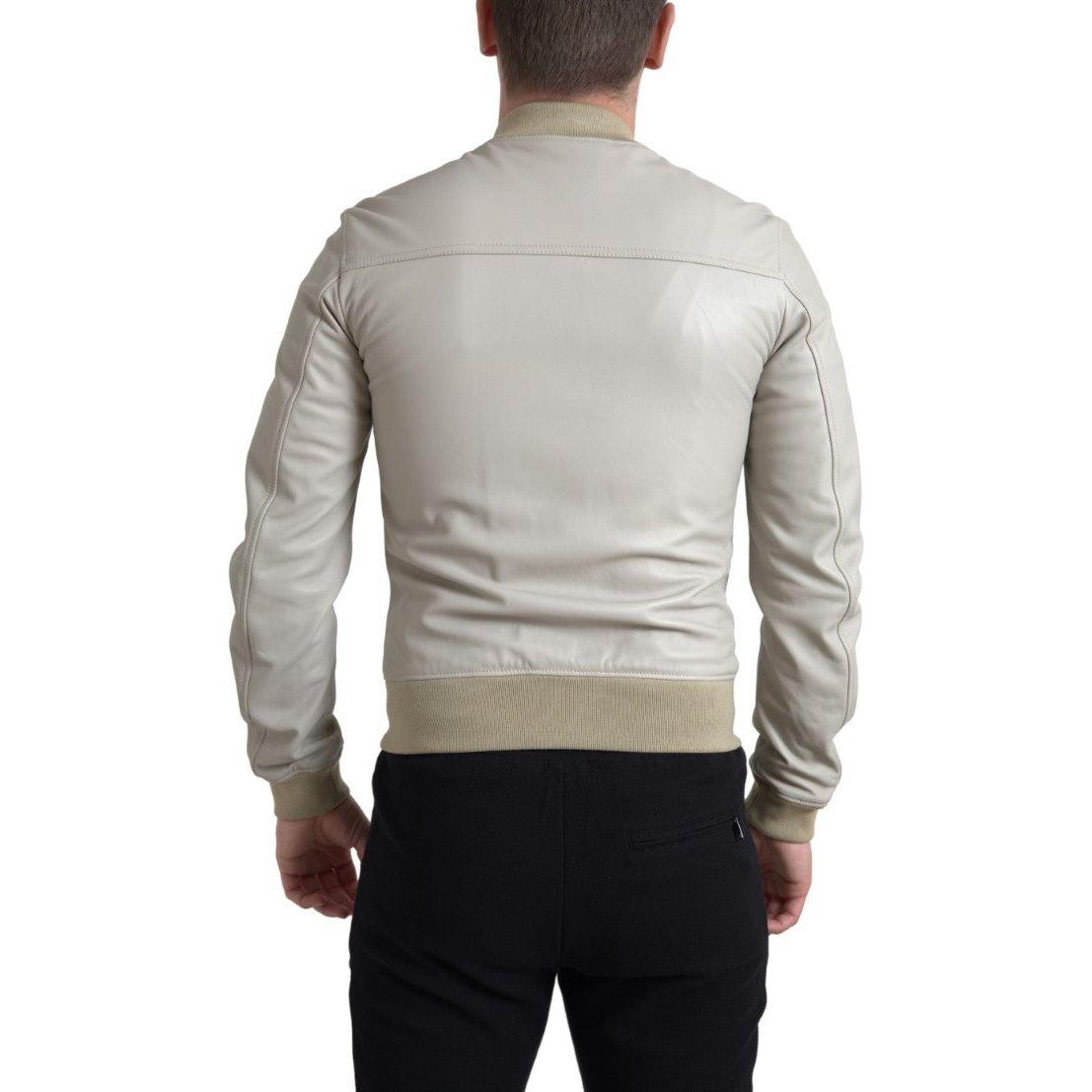 Dolce & Gabbana Cream Leather Bomber Blouson Full Zip Jacket Dolce & Gabbana