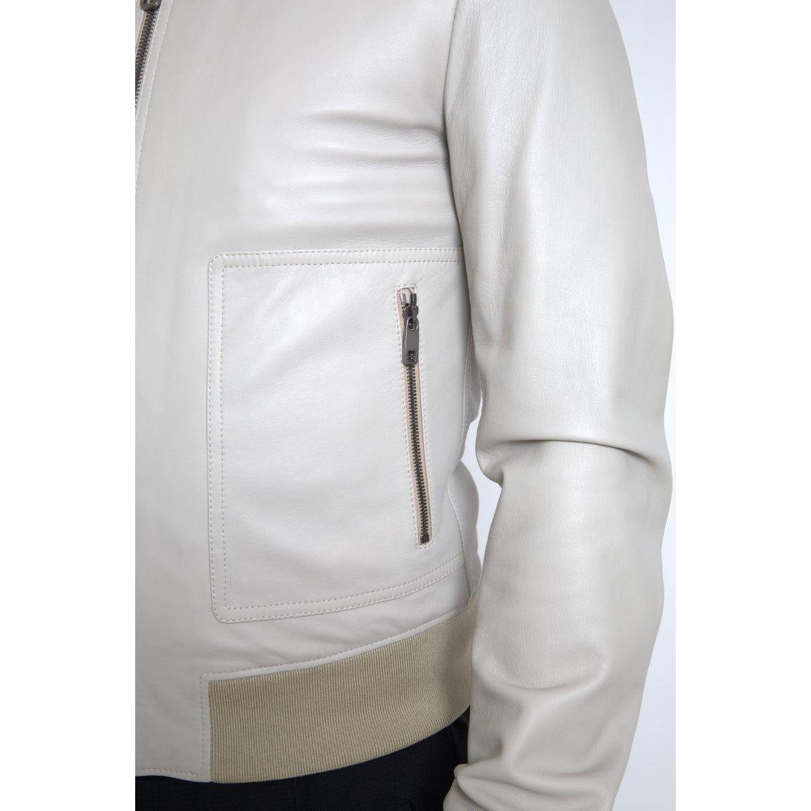 Dolce & Gabbana Cream Leather Bomber Blouson Full Zip Jacket Dolce & Gabbana